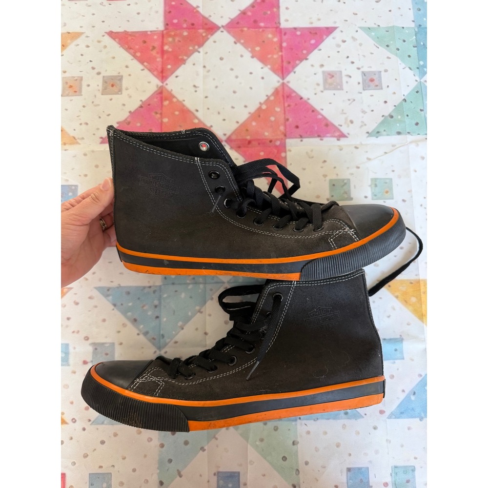 Harley-Davidson Mens Black Suede High Top Sneakers Orange D93816 11.5
